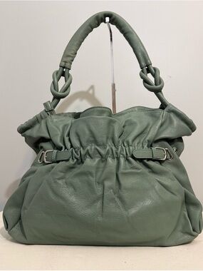Barr + Barr NY Genuine Leather Hobo Shoulder Bag Sage Green Triple Compartment